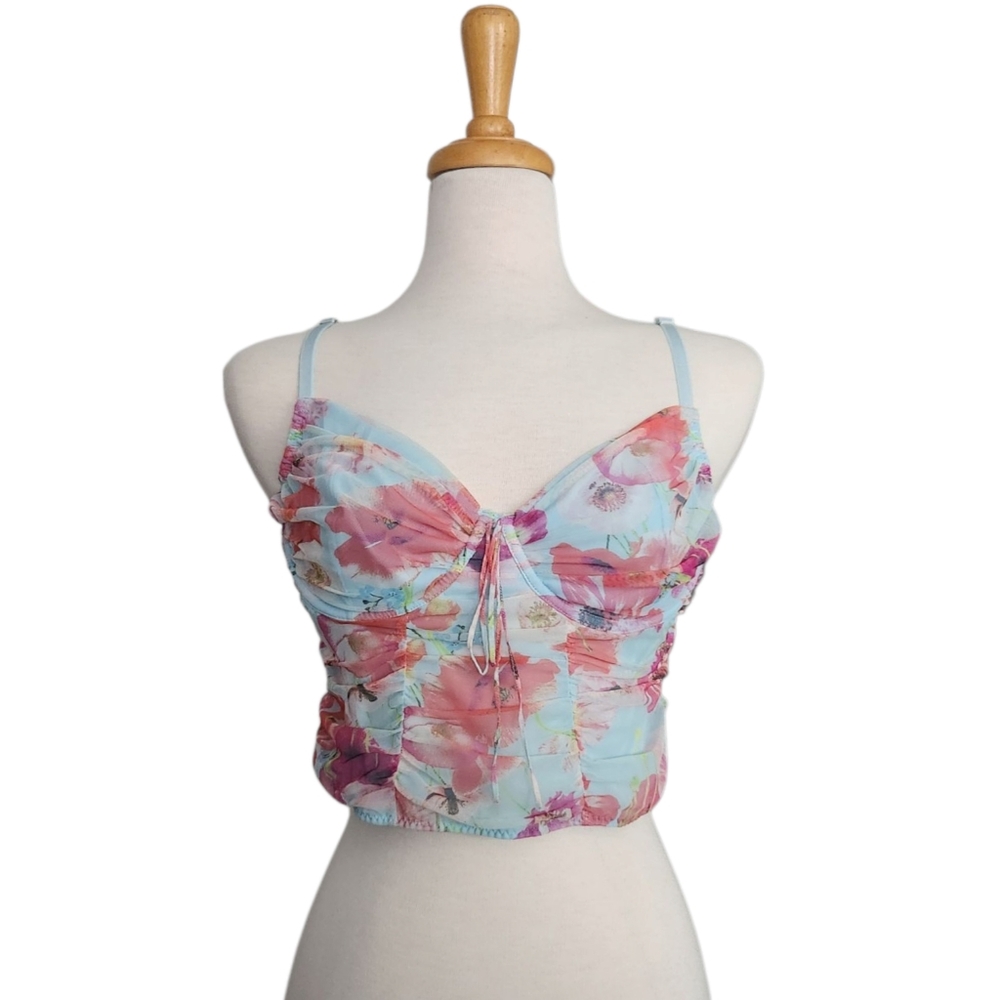 Victoria's Secret Floral Bustier Bra Sheer Blue Women's L Mesh Y2K Fairy